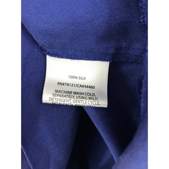 Eileen Fisher Button Shirt Silk Dress Navy Roll Tab Sleeve Size Medium - Picture 5 of 7